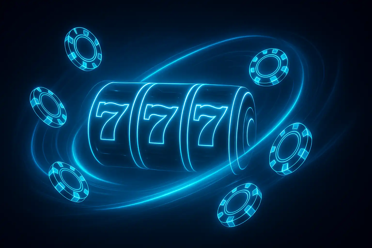 Neon-lit casino scene with glowing slot reels and cyan lights representing NeonStakes Casino